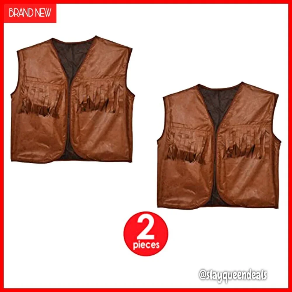Faux Leather Cowboy Vests with Fringe, Set of 2, Men's Medium Fit